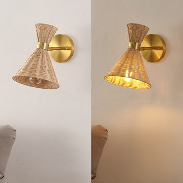Zoey 10" 1-Light Mid-Century Vintage Retro Rattan/Metal LED Sconce with Adjustable Shade - JONATHAN Y